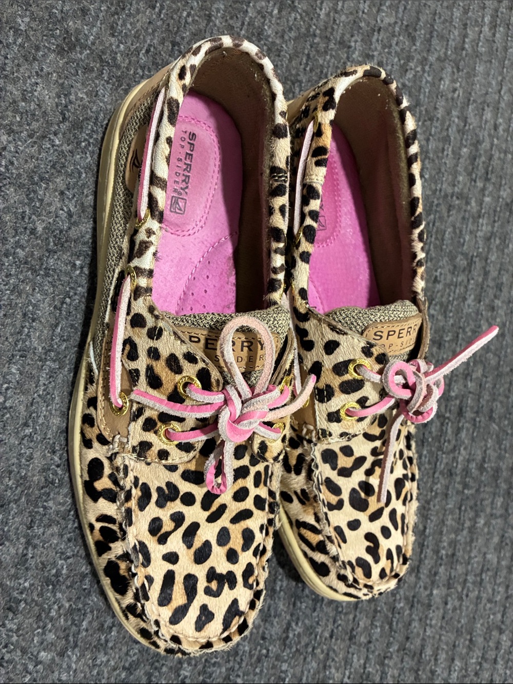Sperry Leopard Print Boat Shoes with Pink Details
